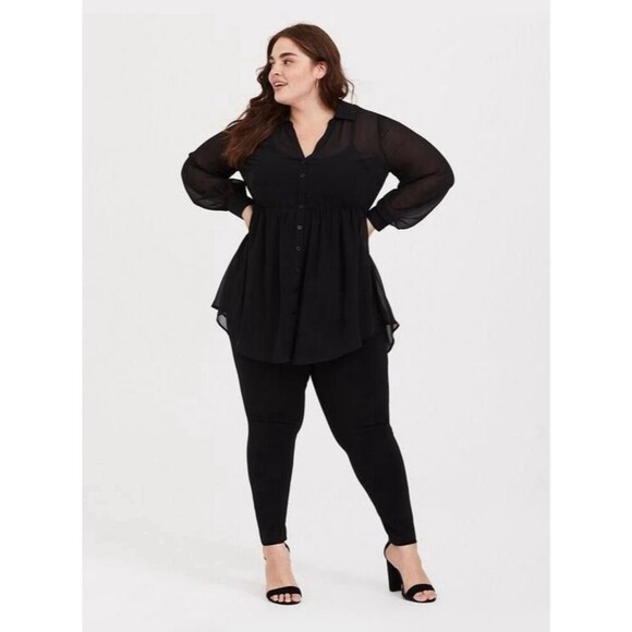 Torrid Babydoll Georgette Long Sleeve Blouse Sheer Empire Waist Whimsigoth Flow - Picture 3 of 11